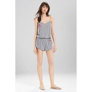 Josie Natori Heather Grey Floral Embroidery Romper